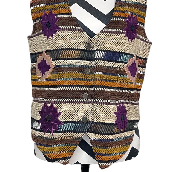 Vintage Jane Ashley Sz S Aztec Western Rodeo Boho Woven Tapestry Vest - Picture 4 of 13